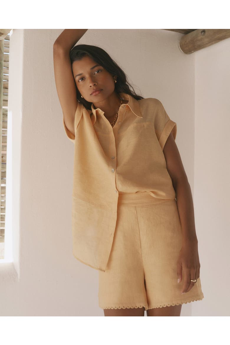 Linen Scallop Hem Shorts, Alternate, color, Yellow