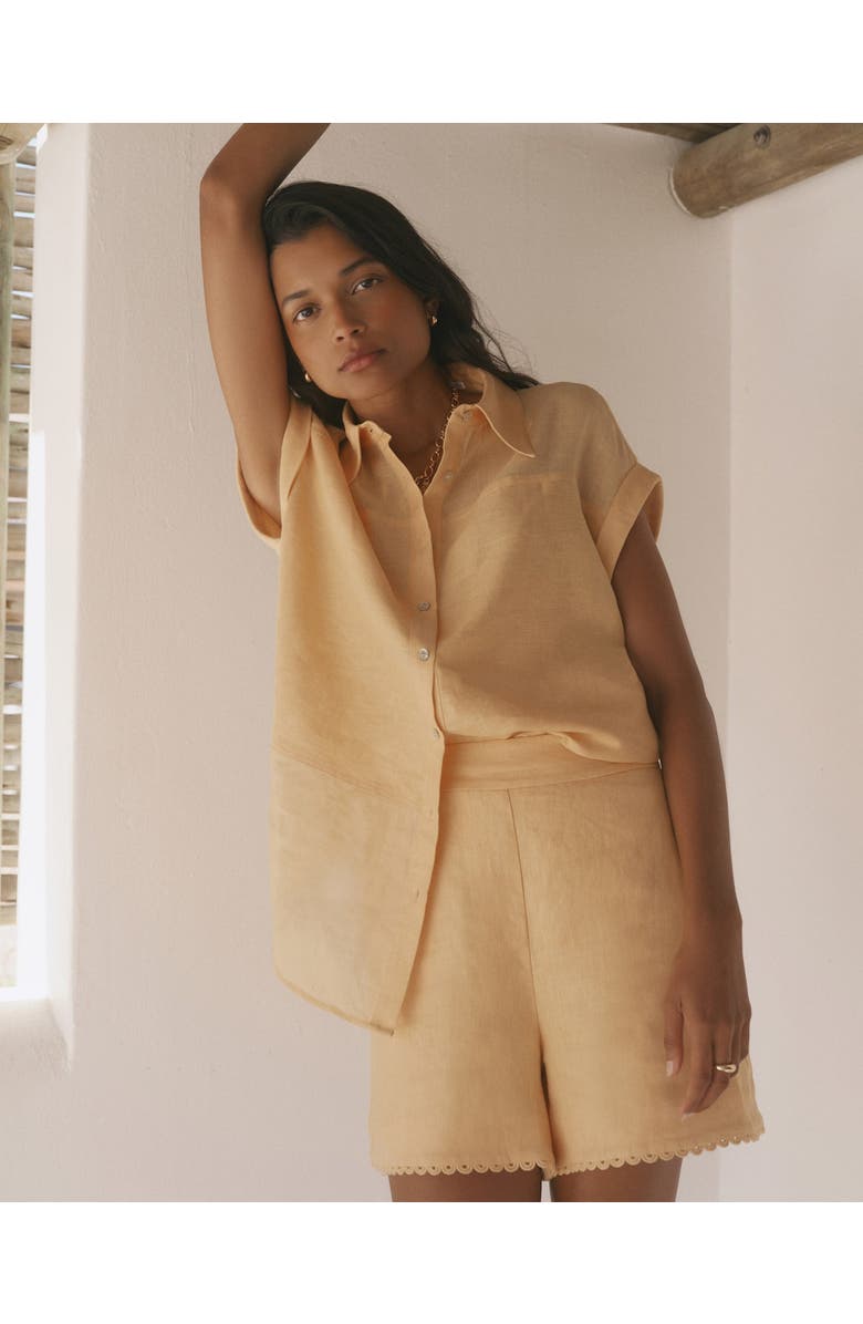 MINT VELVET Linen Scallop Hem Shorts, Alternate, color, Yellow