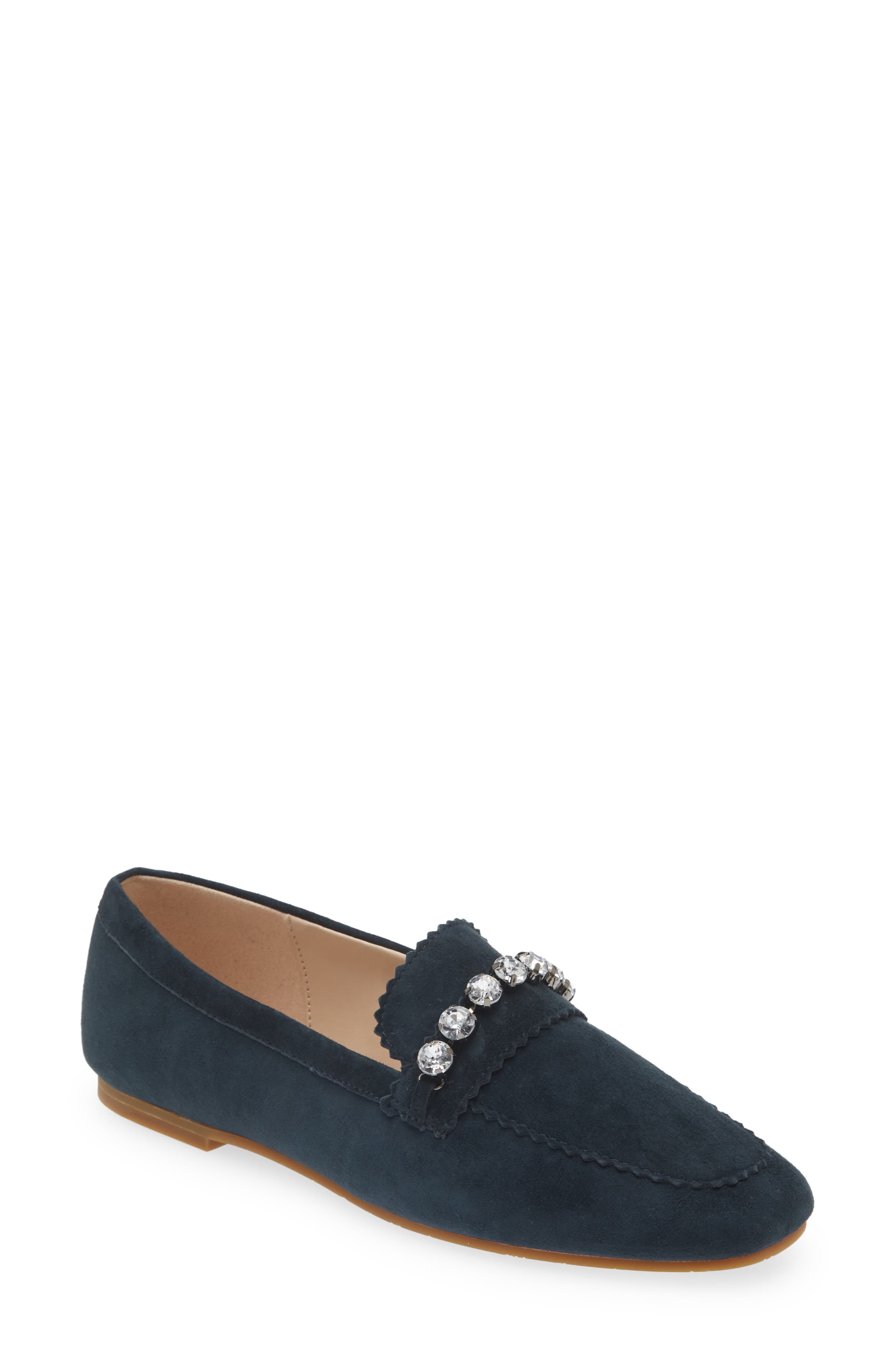 Pelle Moda Herron Crystal Embellished Loafer, Main, color, Midnight