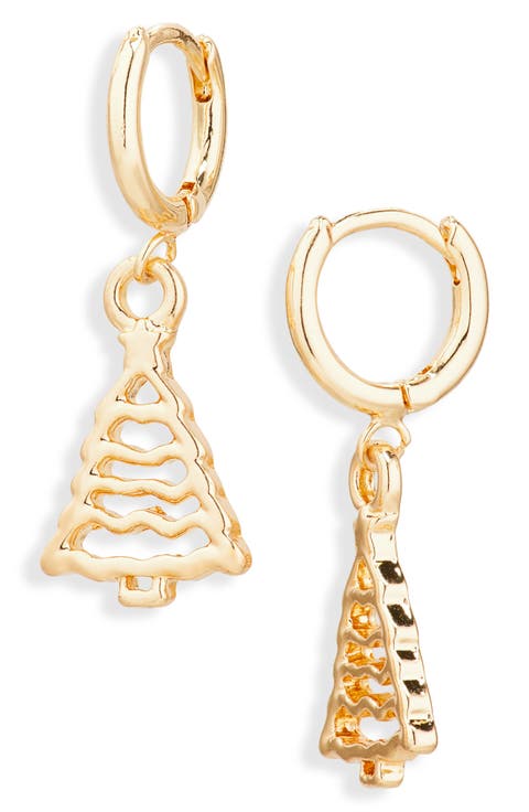 Tree Drop Huggie Hoop Earrings