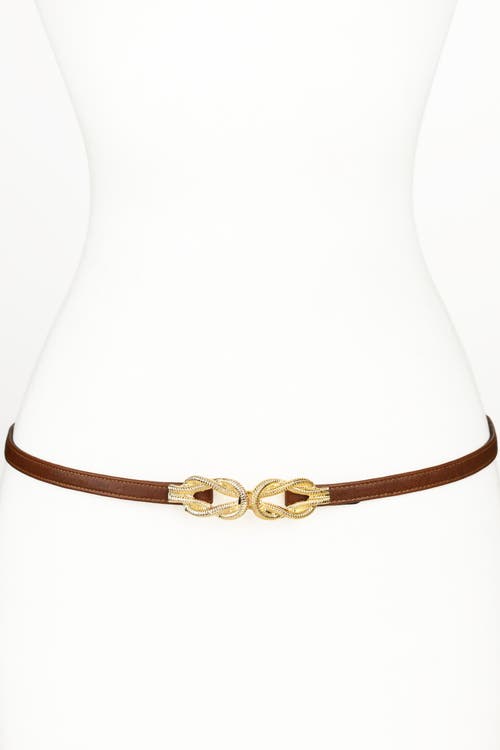 Raina Belts Gold Knot Buckle Leather Belt In Brown