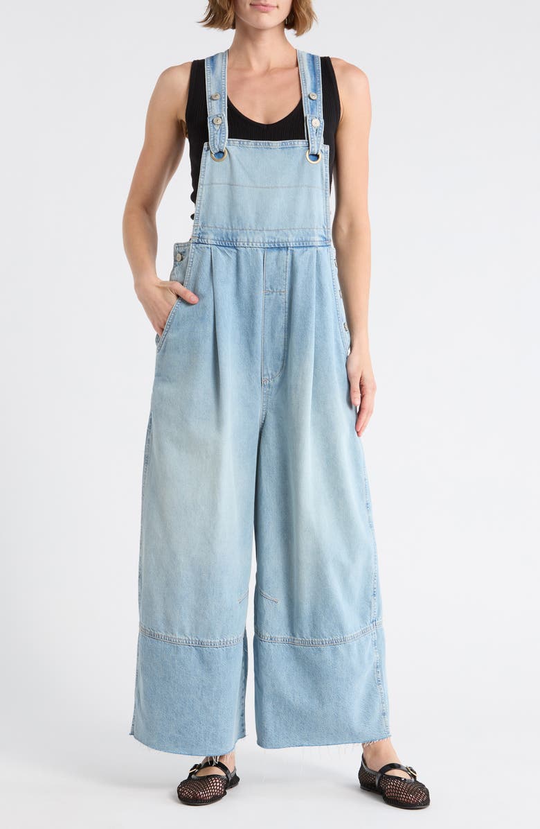 Free People Rambler Denim Overalls, Main, color, Sky