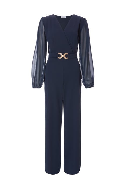 Quiz Chiffon Buckle Palazzo Jumpsuit In Navy