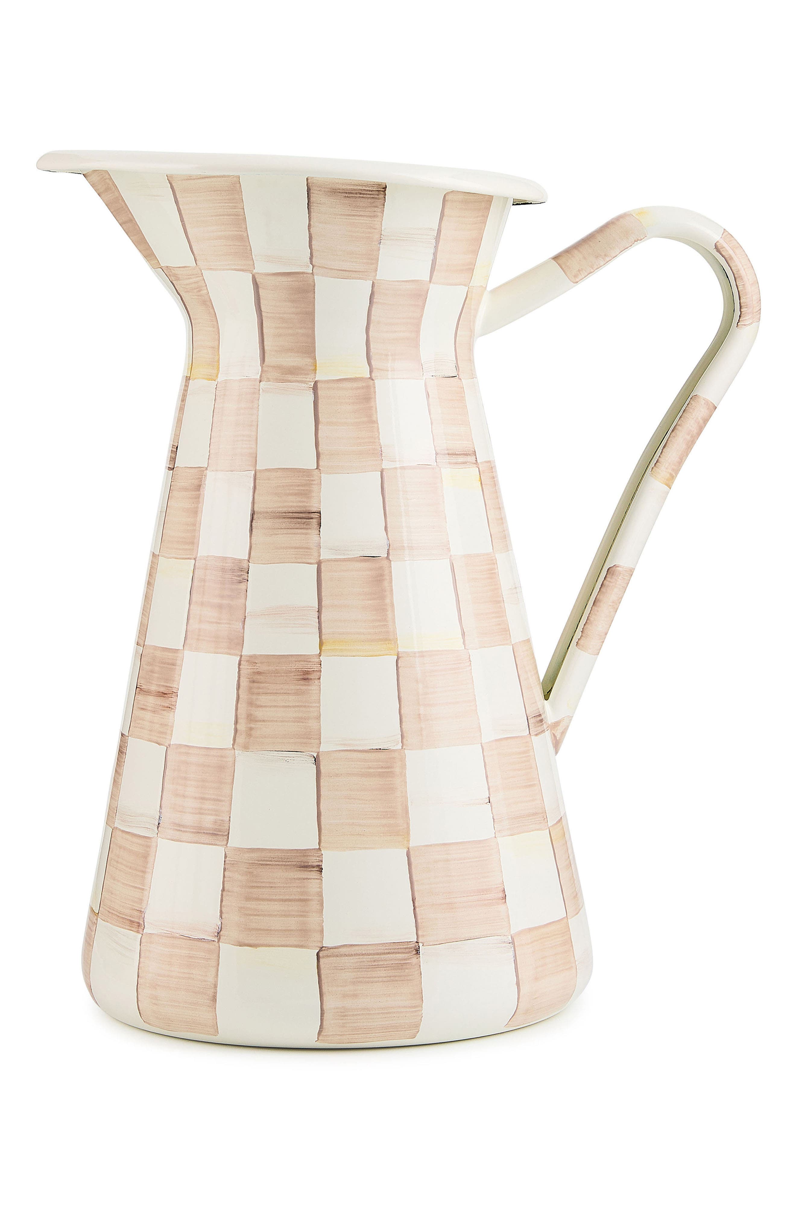 MACKENZIE CHILDS Mocha Check Large Enameled Steel Practical Pitcher - Mocha