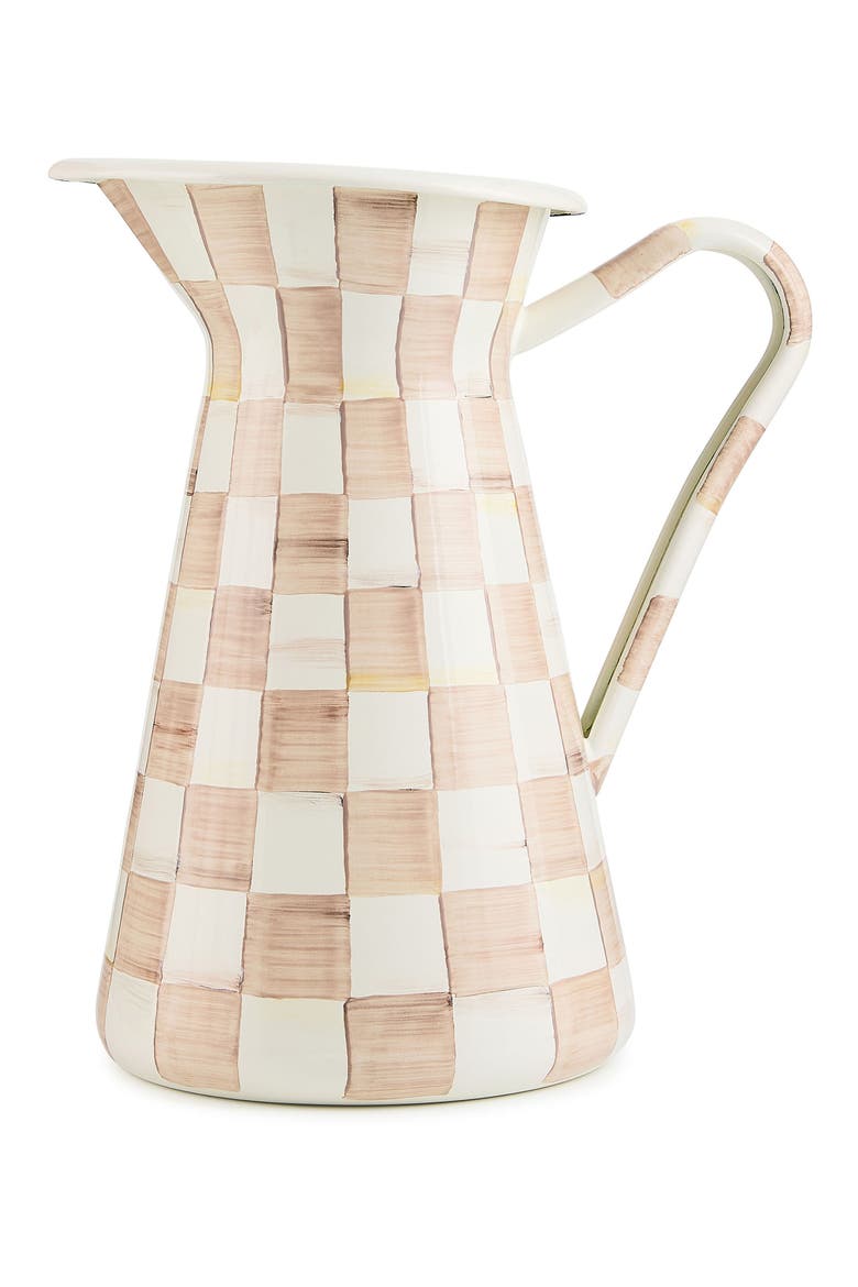 Mocha Check Large Enameled Steel Practical Pitcher, Main, color, MOCHA