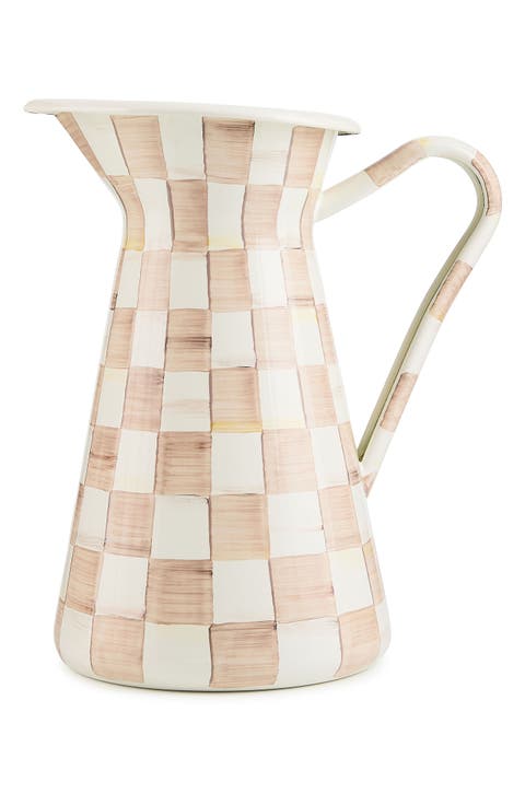 Mocha Check Large Enameled Steel Practical Pitcher