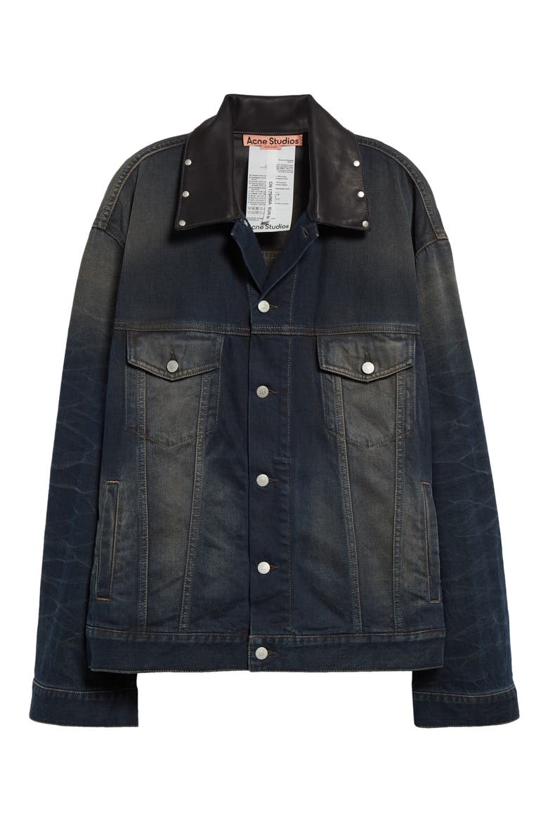 Leather Collar Oversize Denim Jacket (Men) | Nordstrom