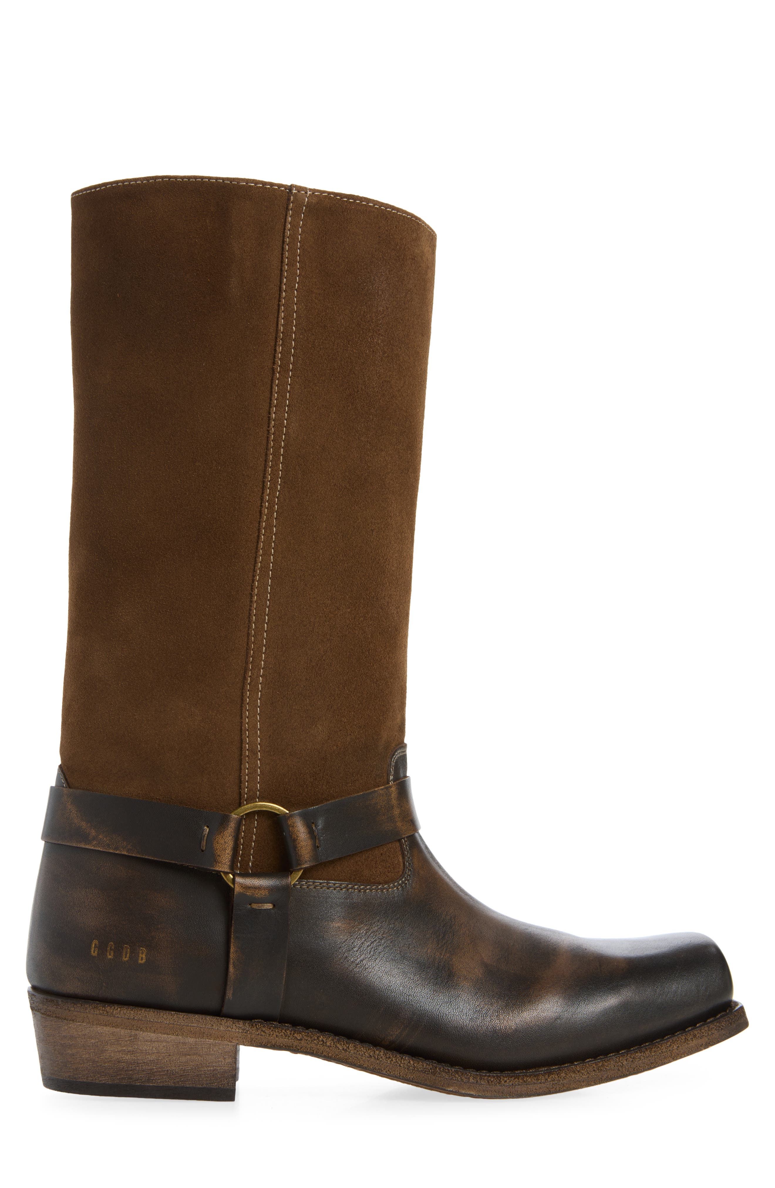 Biker Square Leather Boot, Alternate, color, TABACCO/ BROWN