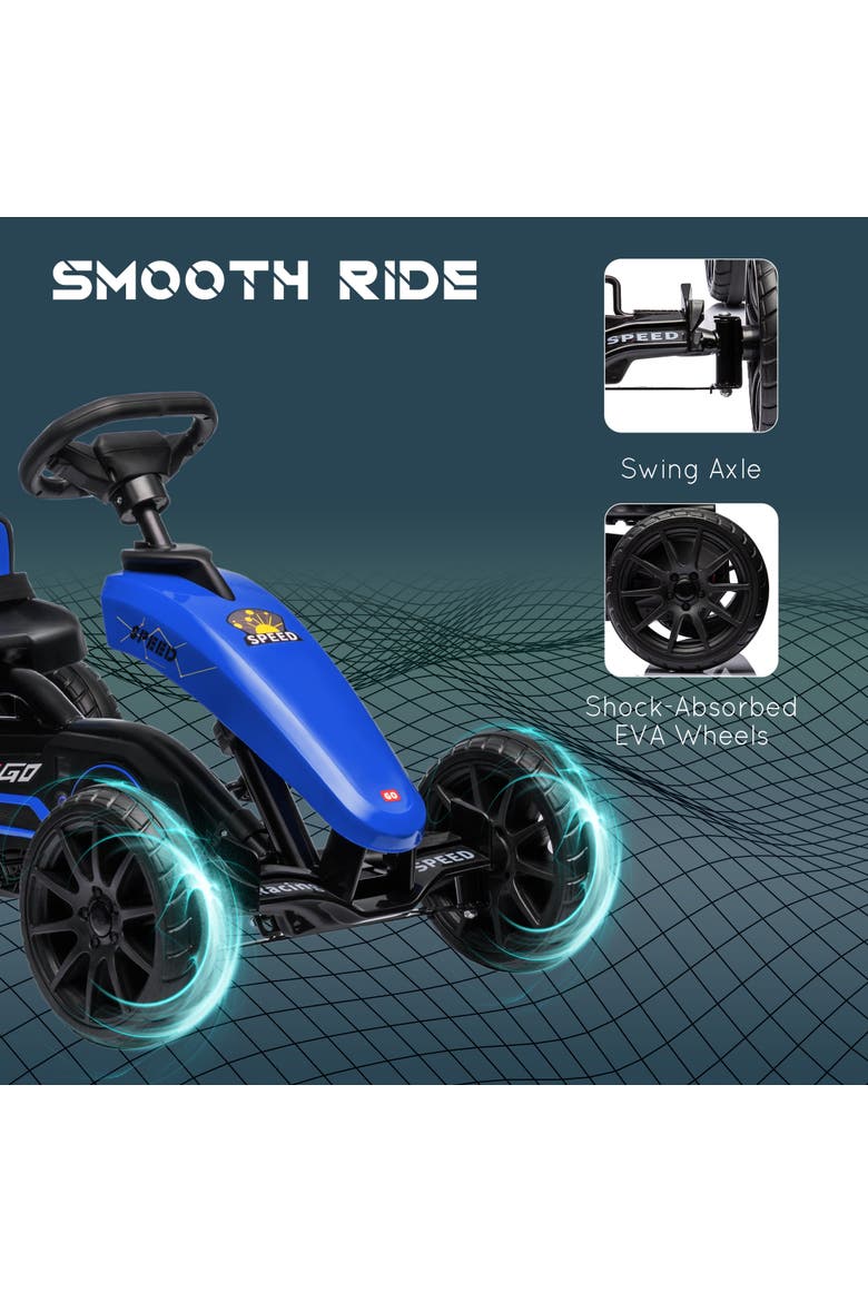 Kids Pedal Go Kart with Adjustable Seat Swing Axle Handbrake Shock Absorbing Wheels, Alternate, color, Blue
