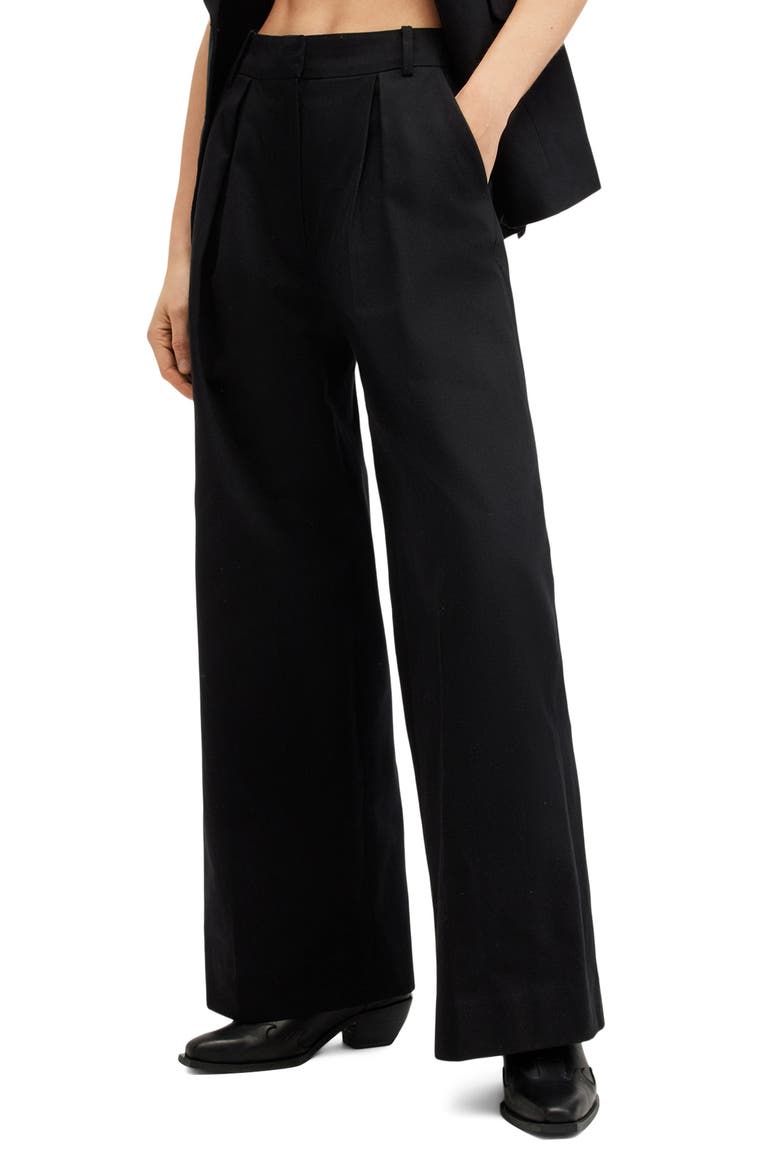 Hally Pleat Front Wide Leg Pants, Main, color, BLACK