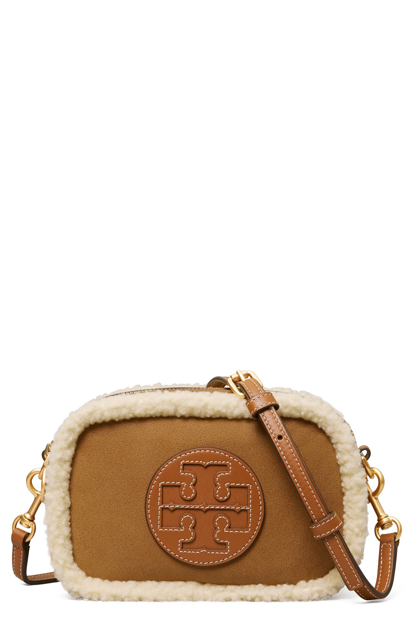 Tory Burch Perry Bombe Genuine Shearling Crossbody Bag, Main, color, 