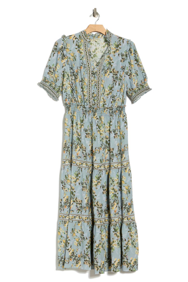Short Sleeve Tiered Maxi Dress, Alternate, color, BLUE DAISY FLUTTER