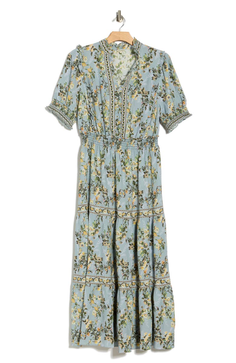 MAX STUDIO Short Sleeve Tiered Maxi Dress, Alternate, color, Blue Daisy Flutter