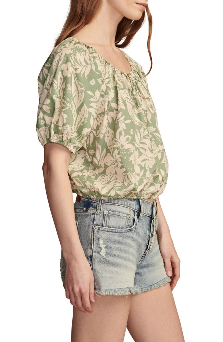 Lucky Brand Gathered Poplin Top, Alternate, color, Green Mult