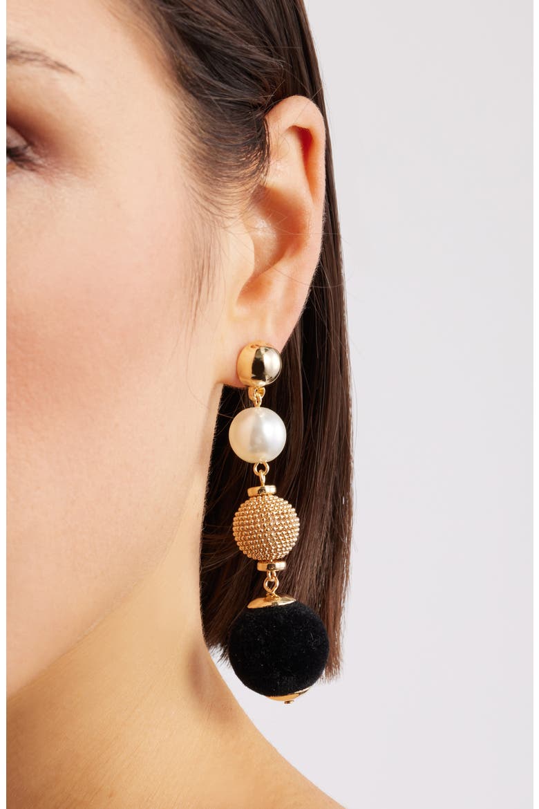 Orb Velvet & Faux Pearl Drop Earrings, Alternate, color, BLACK- IVORY- GOLD