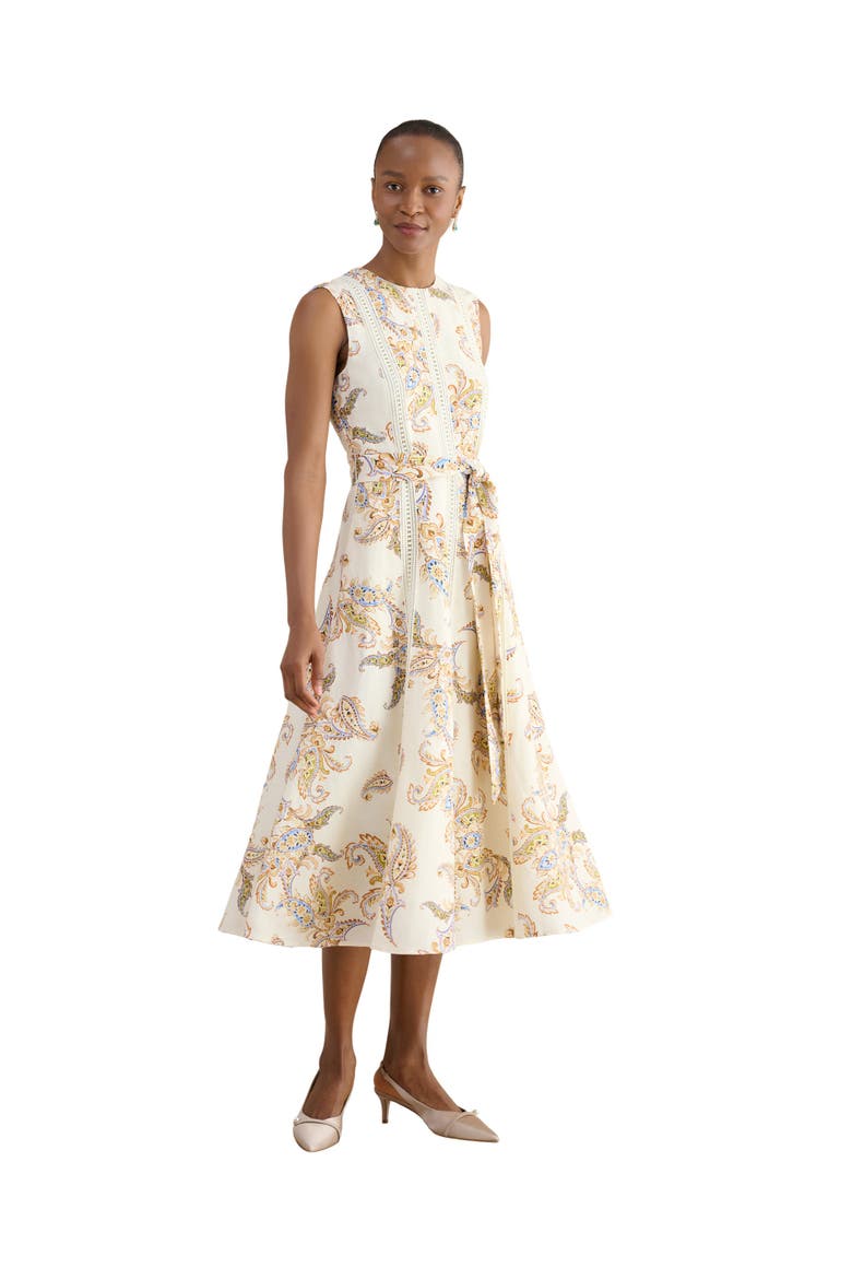 Uma Linen Blend Midi Dress, Main, color, Cream Multi
