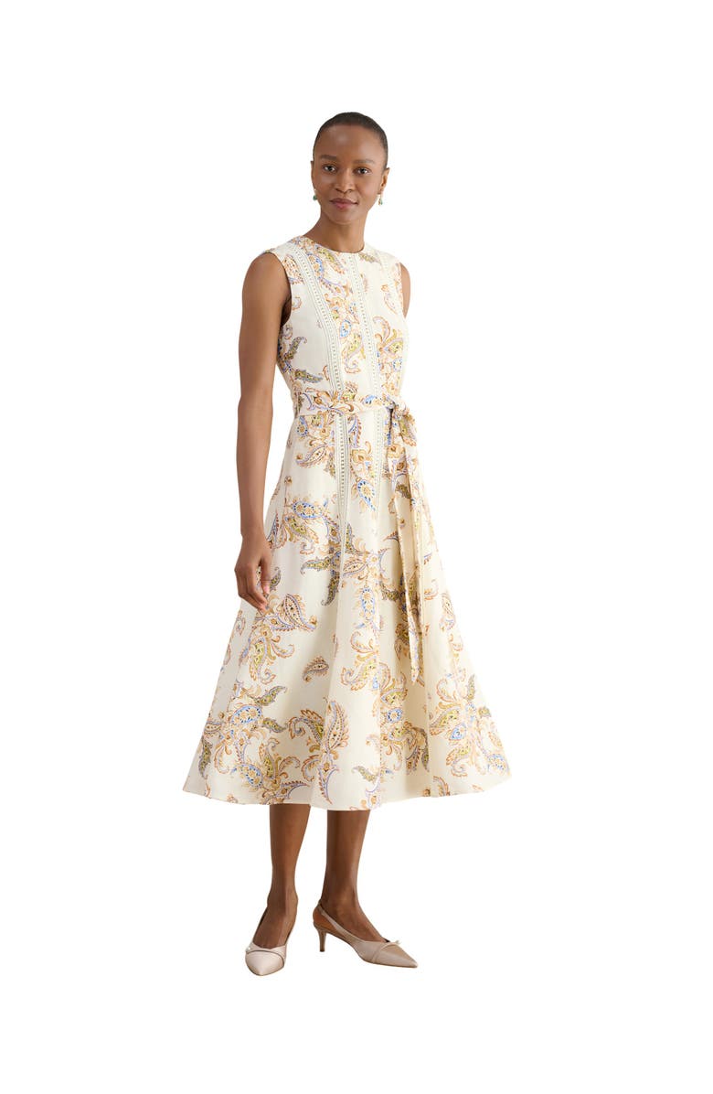 HOBBS LONDON Uma Linen Blend Midi Dress, Main, color, Cream Multi