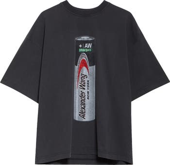 新作☆【alexanderwang】ユニセックス バッテリーロゴ T-shirts Unisex Logo Tee in Cotton Jersey in WASHED BLACK