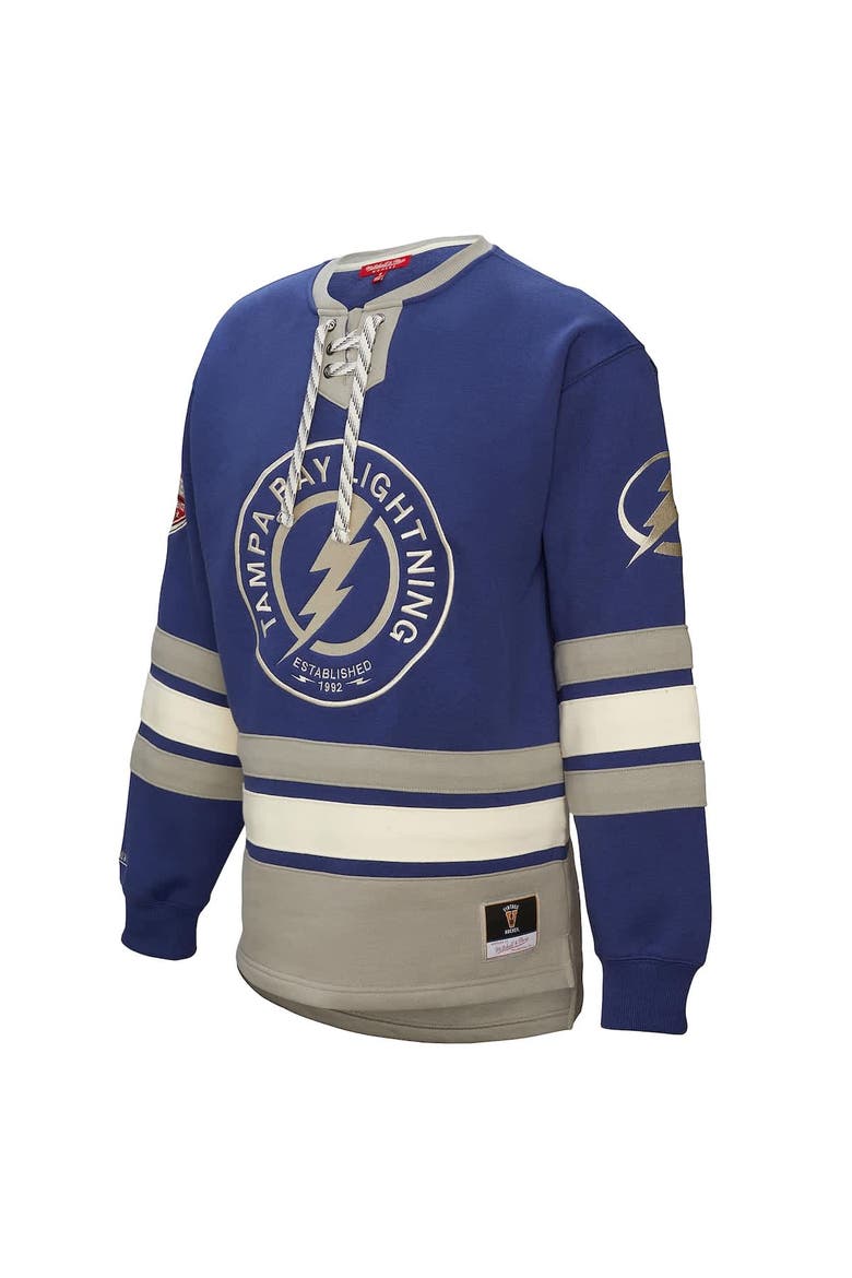 Women's Mitchell & Ness Blue Tampa Bay Lightning Heritage Lace-Up Pullover Sweatshirt, Alternate, color, Blue
