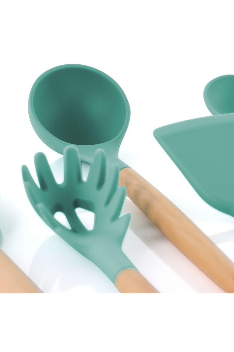 Silicone and Wood Cooking Utensils, Set of 9, Alternate, color, Mint Green