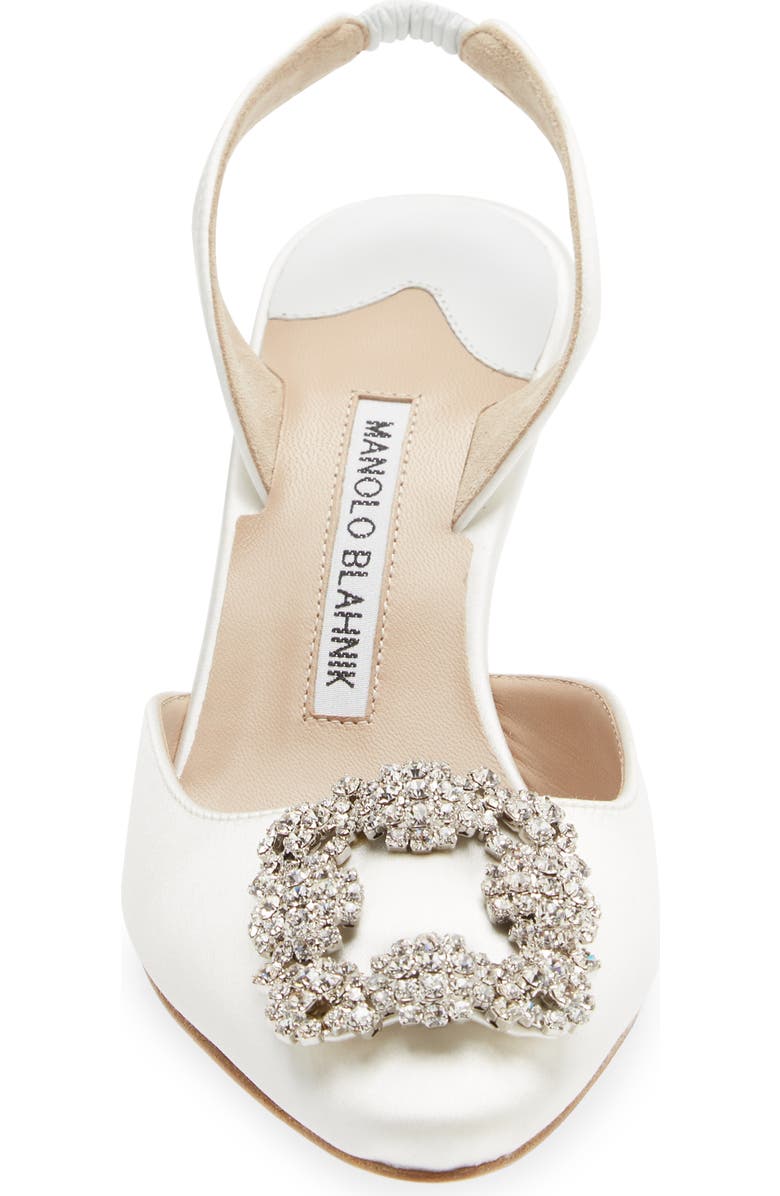 Manolo Blahnik Hangisli Crystal Buckle Pointed Toe Slingback Pump, Alternate, color, Cream