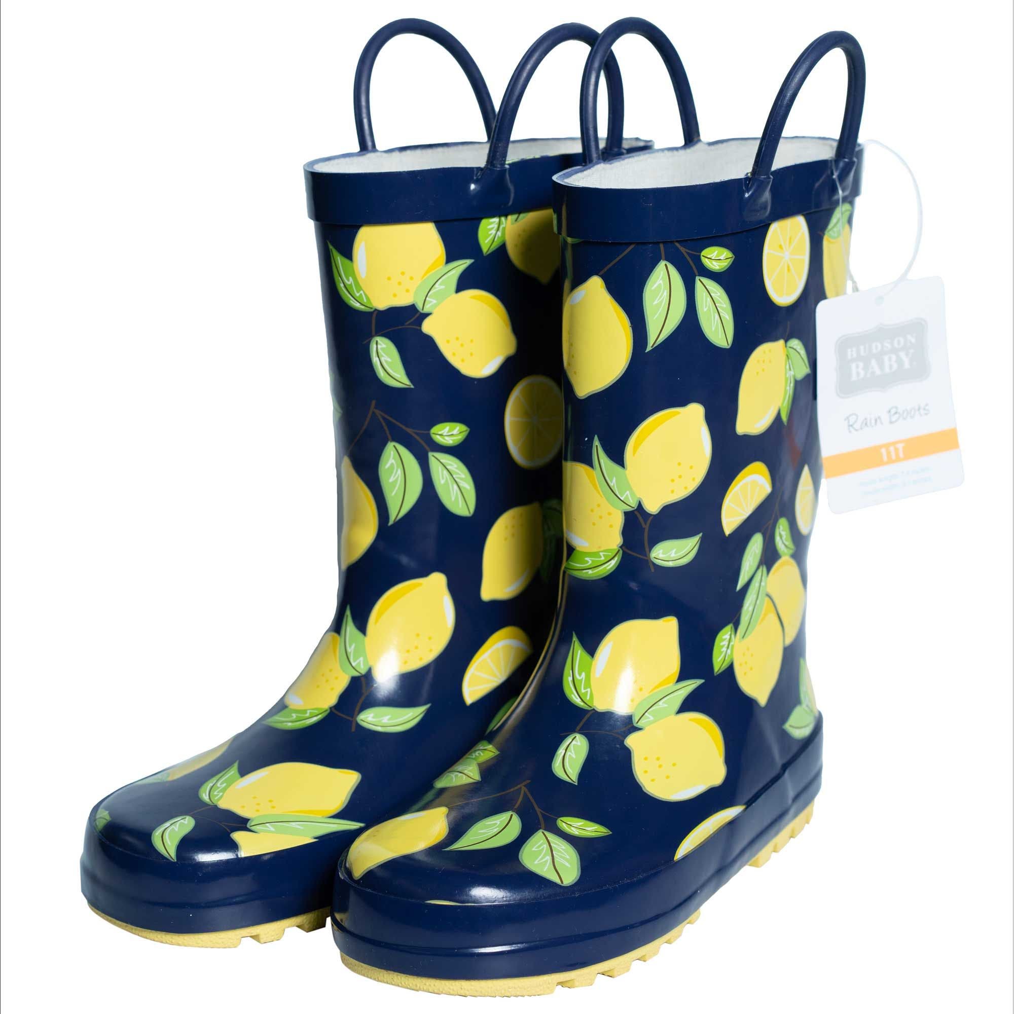 Hudson Baby Comfortable Waterproof Puddle Boots, Alternate, color, Navy Lemons