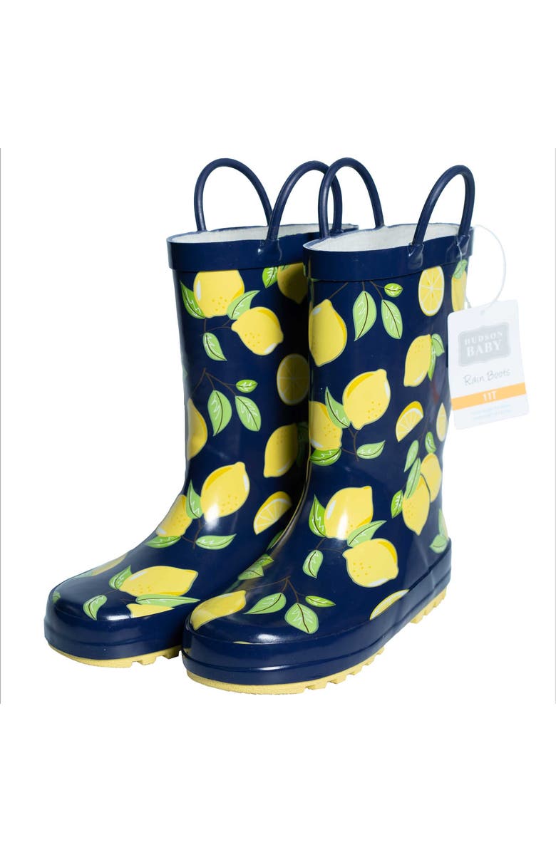 Hudson Baby Comfortable Waterproof Puddle Boots, Alternate, color, Navy Lemons