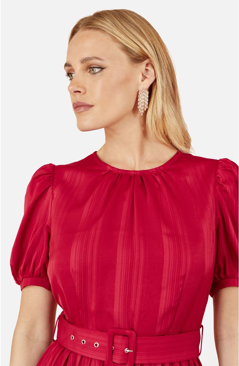 Yumi Satin Striped Midi Dress, Alternate, color, Red