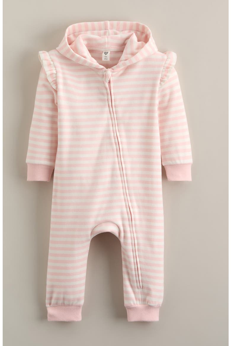 Stripe Hooded Long Sleeve Romper, Main, color, PINK DOGWOOD STRIPE