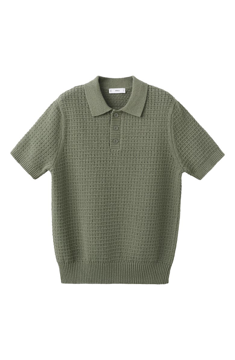 MANGO Waffle Knit Polo Sweater, Alternate, color, Forest Green