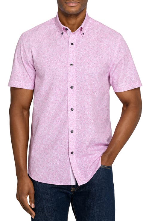 Slim Fit Sketched Floral Woven Short Sleeve Basic Shirt