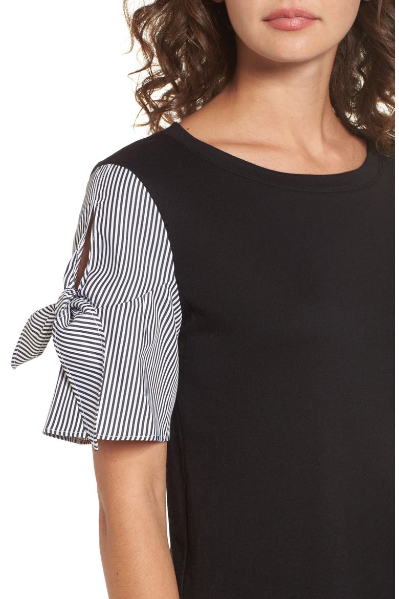 Poplin Sleeve Knit Dress, Alternate, color, BLACK