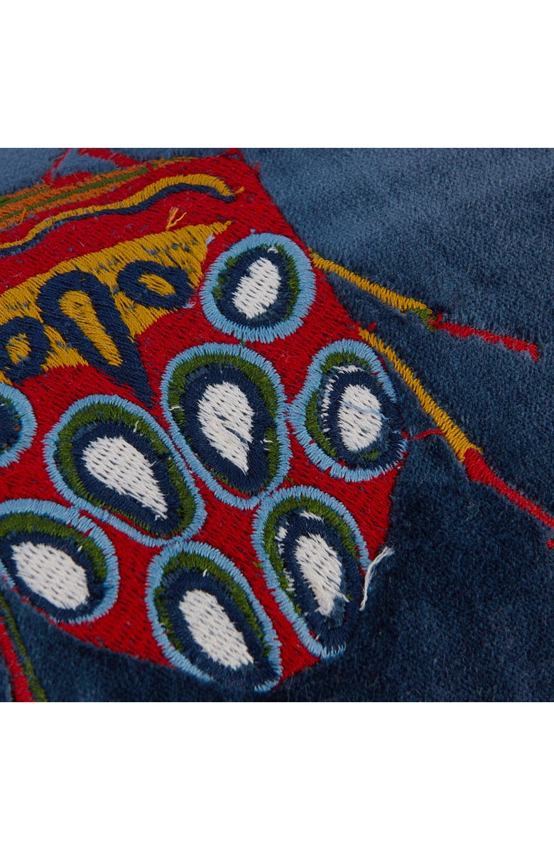 Storied Home Cotton Velvet Embroidered Lumbar Pillow with Beetles and Chambray Back, Multicolor, Alternate, color, Blue