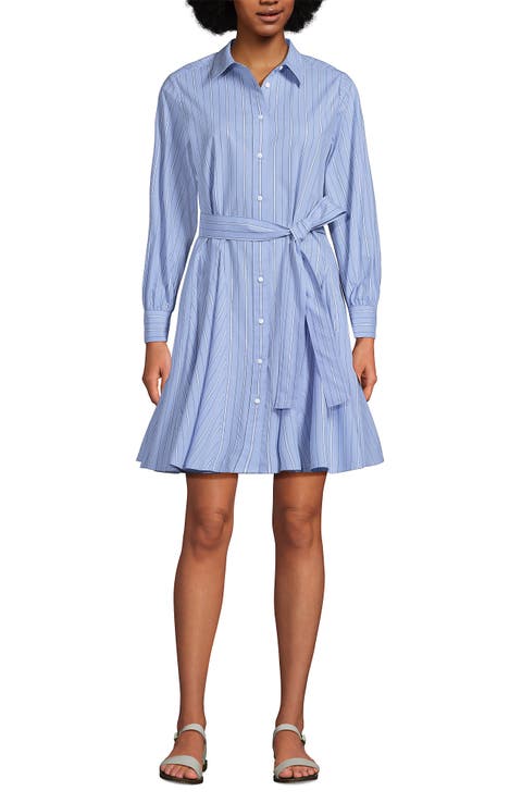 Lands' End Poplin Button Front Dress with Godets