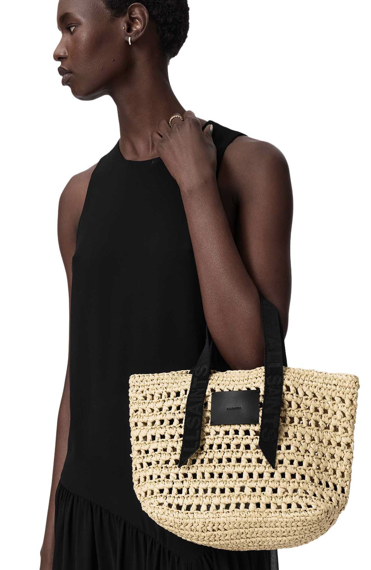 AllSaints Mini Celayne Straw Tote, Alternate, color, Unbleached White