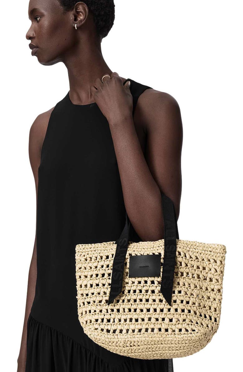 AllSaints Mini Celayne Straw Tote, Alternate, color, Unbleached White