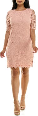 Nina Leonard Jewel Neck Lace Dress