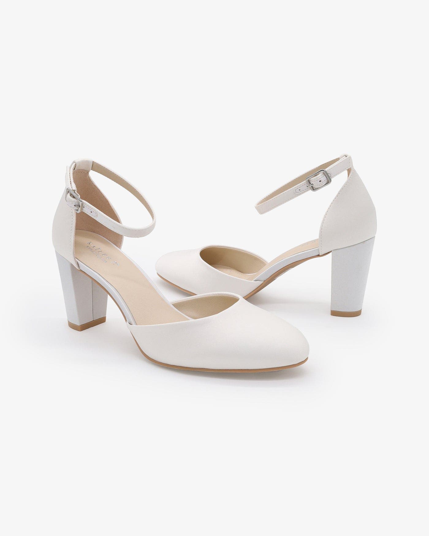 Kailee P Sarah Satin Wedding Block Heel with Ankle Strap, Alternate, color, White