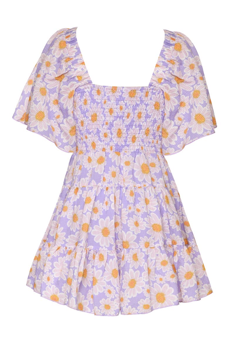 Kids' Floral Side Cutout Flutter Sleeve Dress, Alternate, color, LAVENDER MULTI