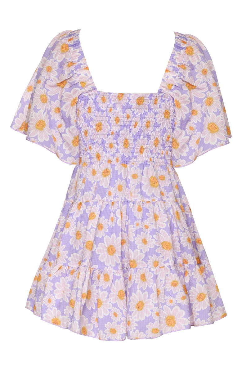Hannah Banana Kids' Floral Side Cutout Flutter Sleeve Dress, Alternate, color, Lavender Multi