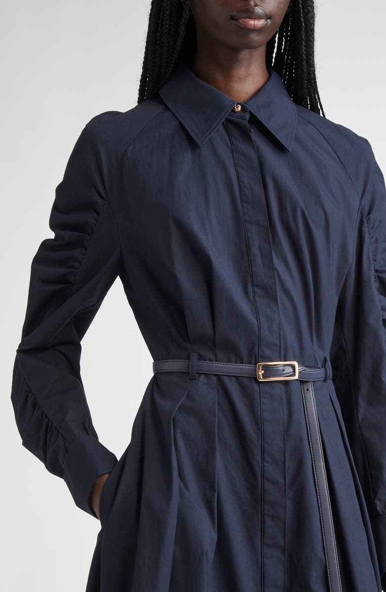 Max Mara Studio Valdese Ruched Long Sleeve Cotton Shirtdress, Alternate, color, Navy