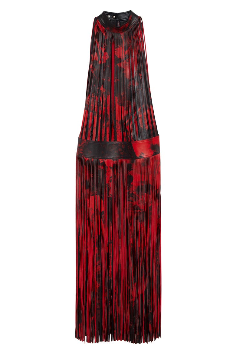 Floral Fringe Leather Maxi Dress, Alternate, color, BLACK/ RED