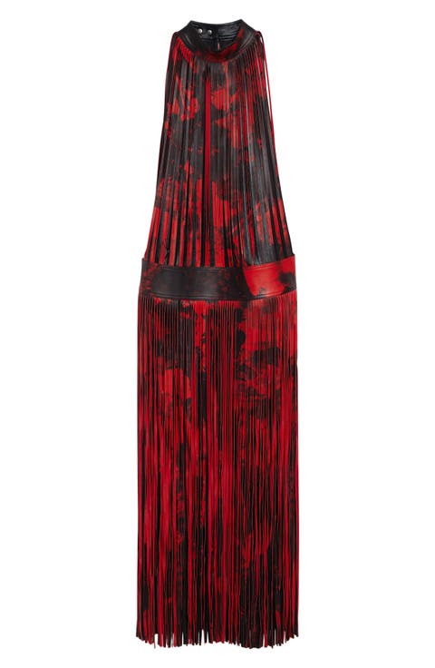 Floral Fringe Leather Maxi Dress