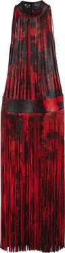 McQueen Floral Fringe Leather Maxi Dress