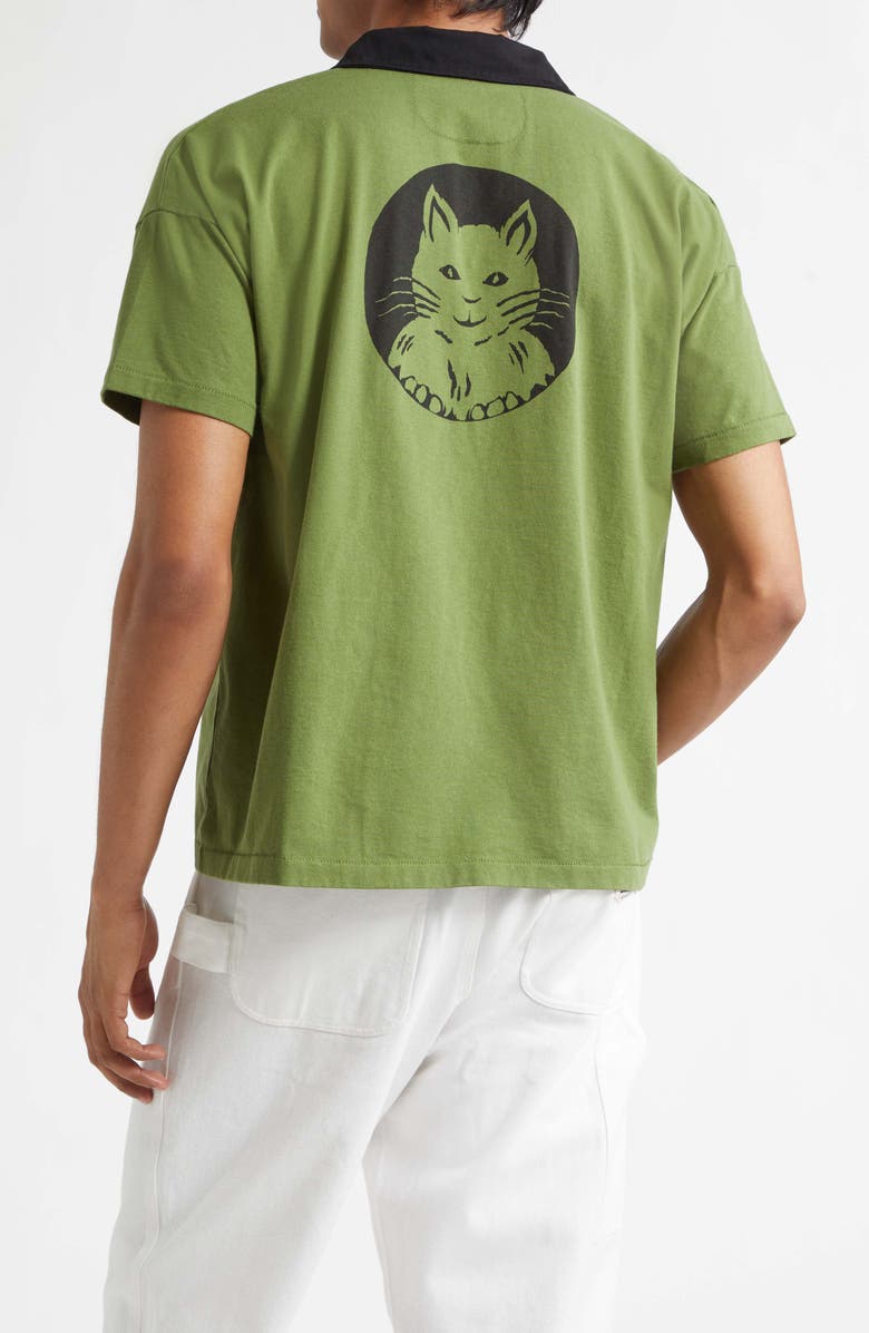 Bode Cat Patch Cotton Polo, Alternate, color, Green