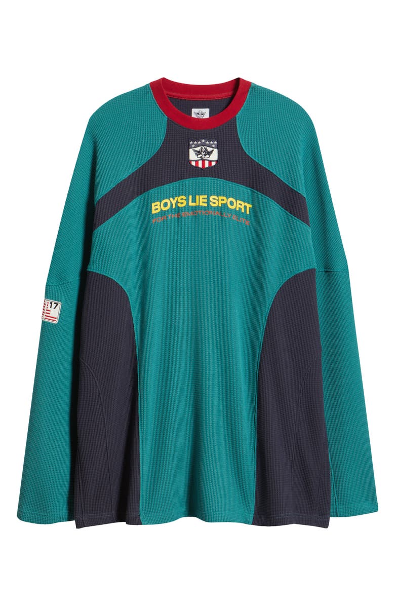BOYS LIE Emotional Support Staff Longline Waffle Knit Pullover, Main, color, Green