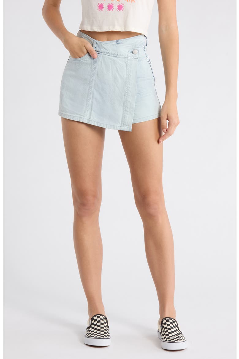 Jade Saltwashed Denim Wrap Miniskort, Main, color, BLUE MIST