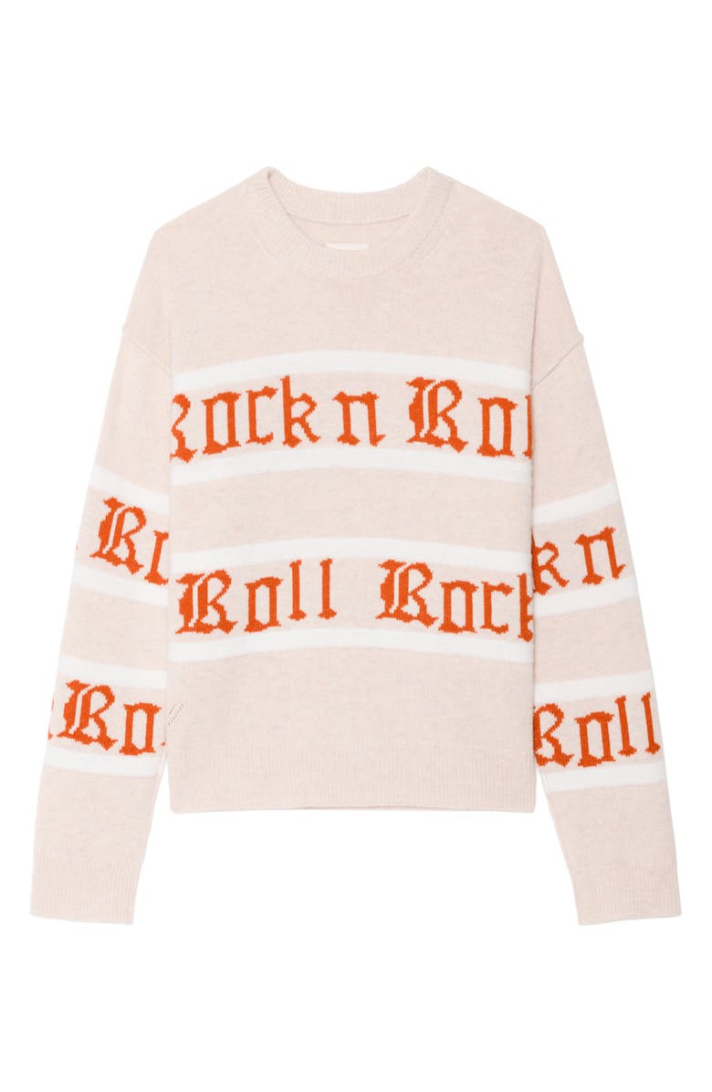 Zadig & Voltaire Markuz Rock 'N' Roll Jacquard Stripe Wool & Cashmere Sweater, Alternate, color, Pearly