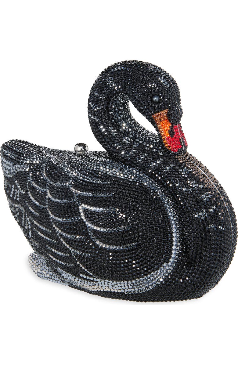 JUDITH LEIBER COUTURE Black Swan Crystal Embellished Clutch, Main, color, Silver Jet Multi