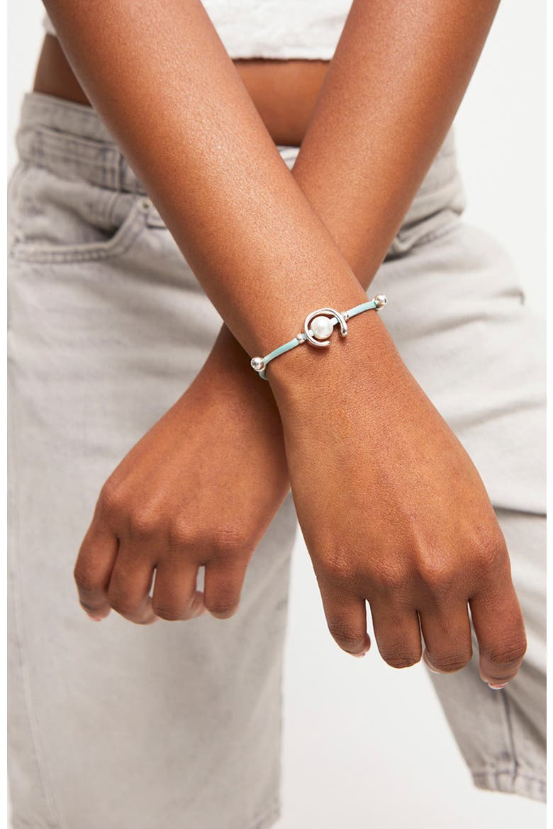 Blue Silk-Style Thread Bracelet with Pearl Shell Detail, Alternate, color, Silver